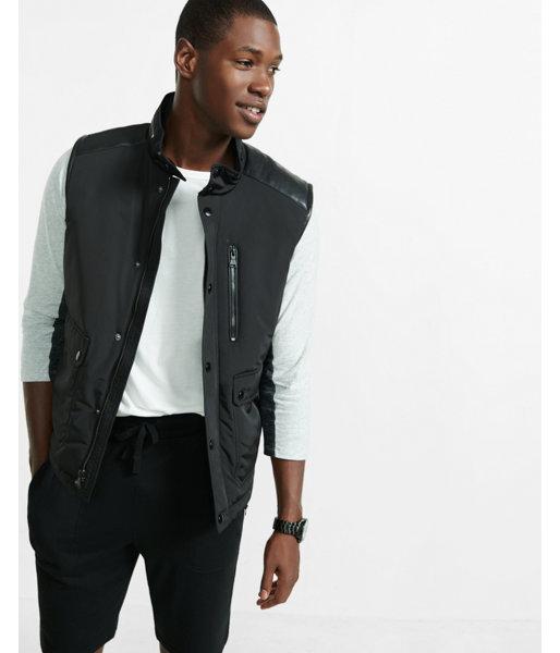 Express Mens (minus The) Leather Trim Puffer Vest