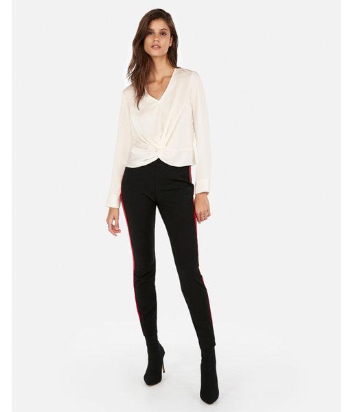 Express Womens Solid Satin Twist Front Top