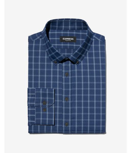 Express Mens Express Mens Slim Plaid Button-down Wrinkle-resistant Performance Dress
