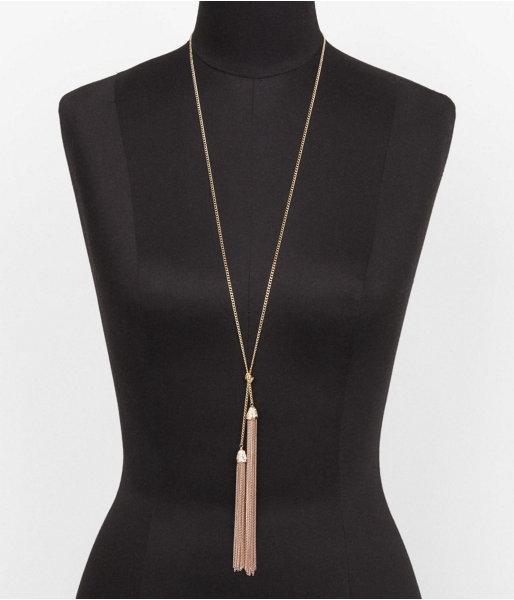 Womens Double Chain Tassel Y Necklace Gold