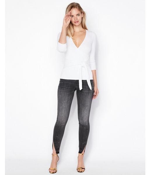 Express Womens Petite Express One Eleven Ribbed Wrap Front Tee