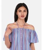 Express Womens Striped Off The Shoulder Button Front Tie Top