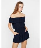 Express Womens Off The Shoulder Ruffle Cut-out Romper