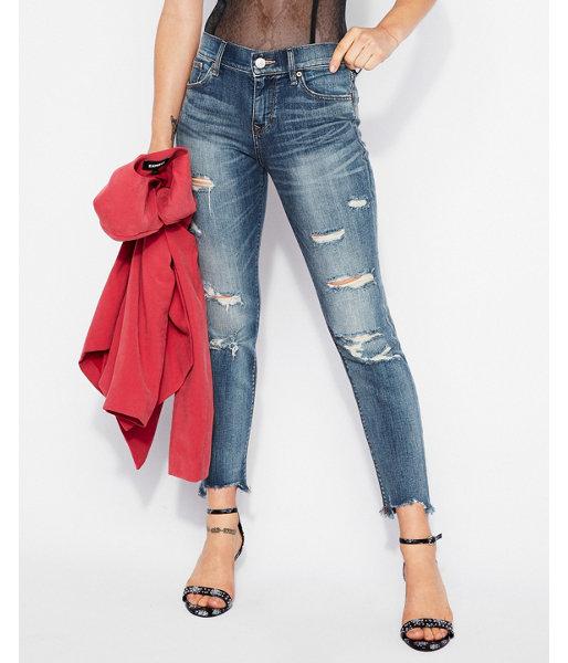 Express Womens Mid Rise Destroyed Stretch Skinny Ankle Jeans