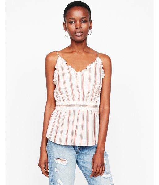 Express Womens Striped Cinched Waist Ruffle V-neck Cami