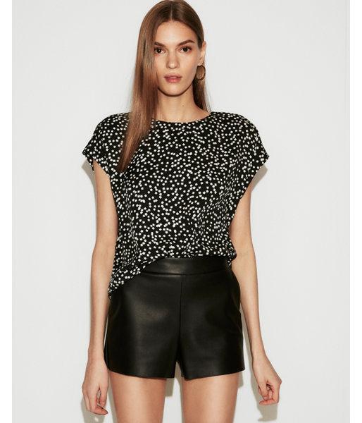 Express Womens Printed Zip Back Crew Neck Blouse