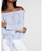 Express Womens Striped Tie Front Off The Shoulder Blouse