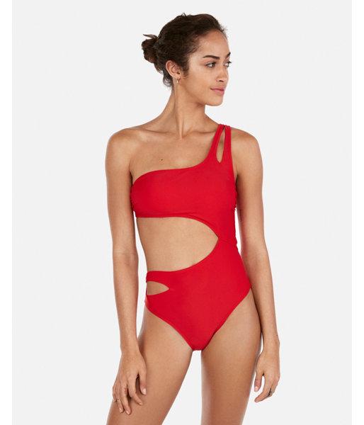 Express Womens Solid One Shoulder Cut-out One-piece