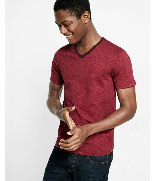 Express Mens Space Dyed Slub Knit Flex Stretch V-neck Tee