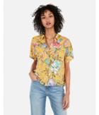 Express Womens Floral Boxy Cropped Button-up