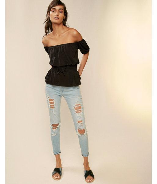 Express Womens Off The Shoulder Corset Peplum Top