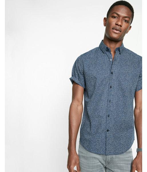 Express Fitted Micro Print Short Sleeve Cotton