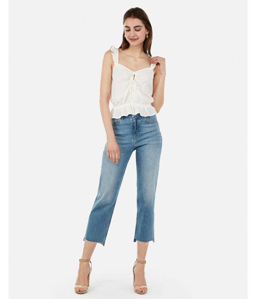 Express Womens Crop Sweetheart Cut-out Ruffle Top