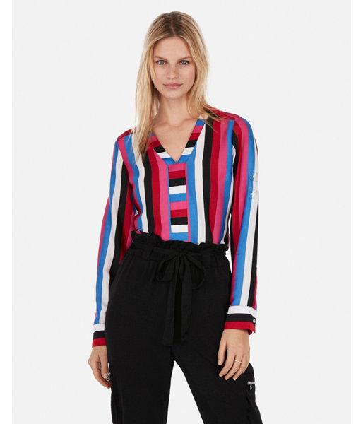 Express Womens Satin Striped Chelsea Popover