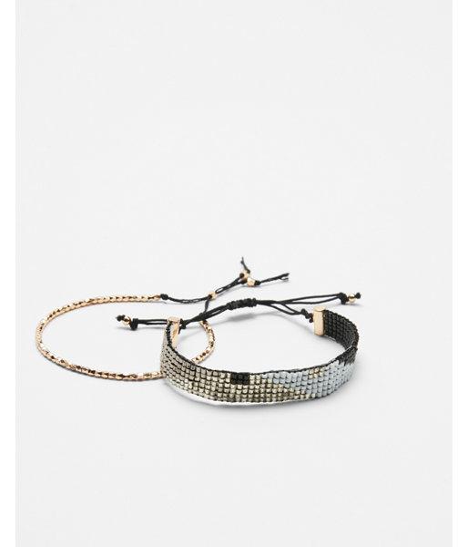 Express Womens Set Of Two Rhinestone Pull-cord Bracelets