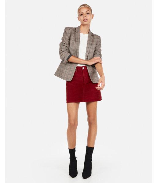 Express Womens 24 Plaid One-button Blazer