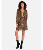 Express Womens Leopard Plunge Front Fit And Flare