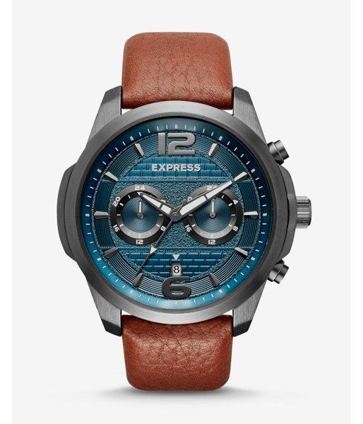 Express Mens Pebbled Leather Multi-function Watch