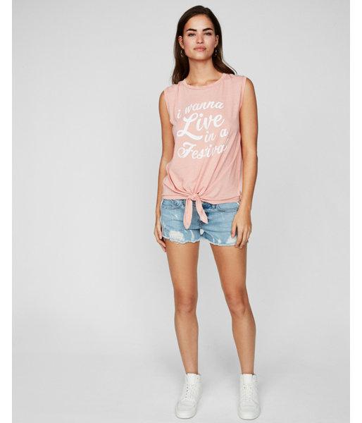 Express Womens I Wanna Live In A Festival Knotted Tank