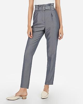 Express Womens Super High Waisted Chambray Belted Ankle Pant