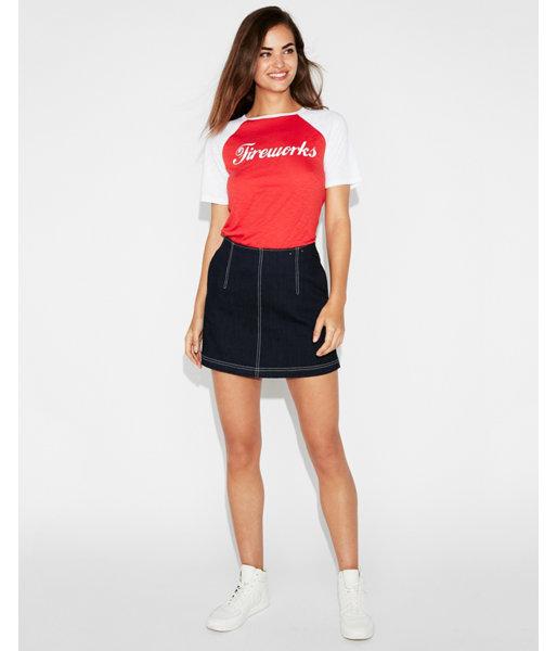 Express Womens Fireworks Graphic Baseball Tee