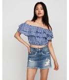 Express Womens Gingham Ruffle Off The Shoulder Cotton Top