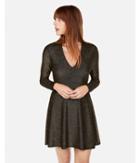 Express Womens Metallic Fit And Flare V-neck Dress