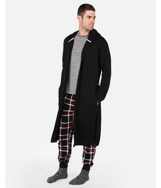 Express Mens Double Layer Vintage Fleece Hooded Robe