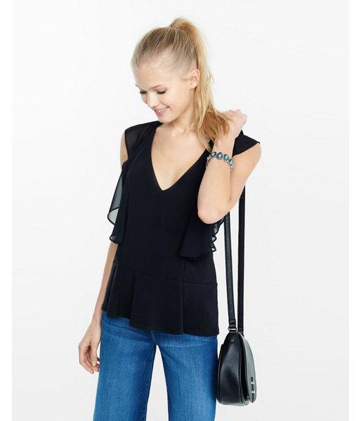 Express Womens Flutter Cap Sleeve Ruffle Hem Blouse
