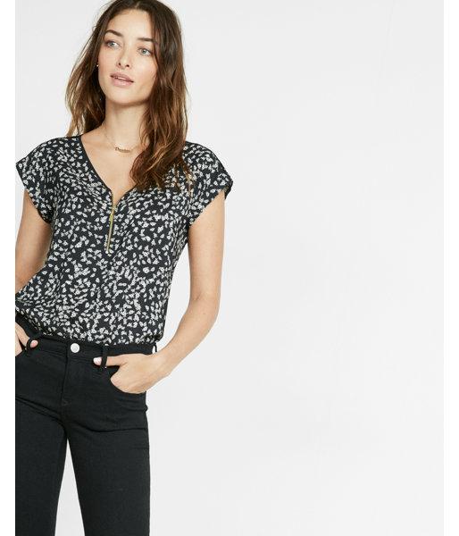 Express Womens Floral Print Cut-out Zip Front Blouse