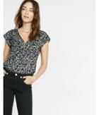 Express Womens Floral Print Cut-out Zip Front Blouse