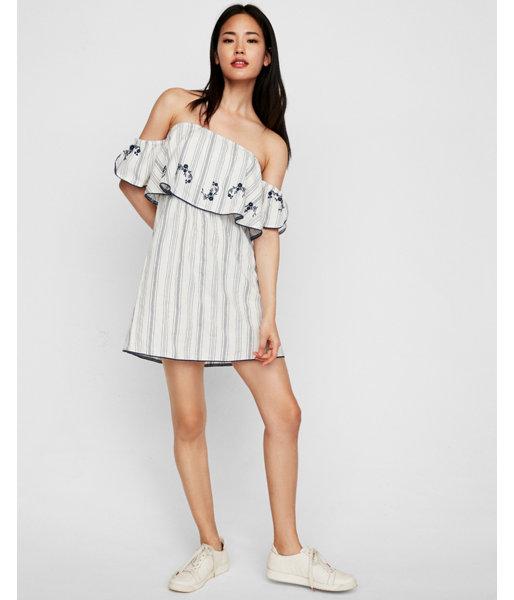 Express Womens Petite Off The Shoulder Embroidered