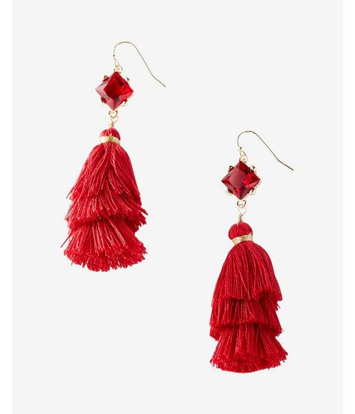 Express Womens Stone Triple Tassel Drop Earrings