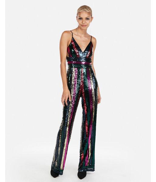 Express Womens Multicolor Sequin Jumpsuit