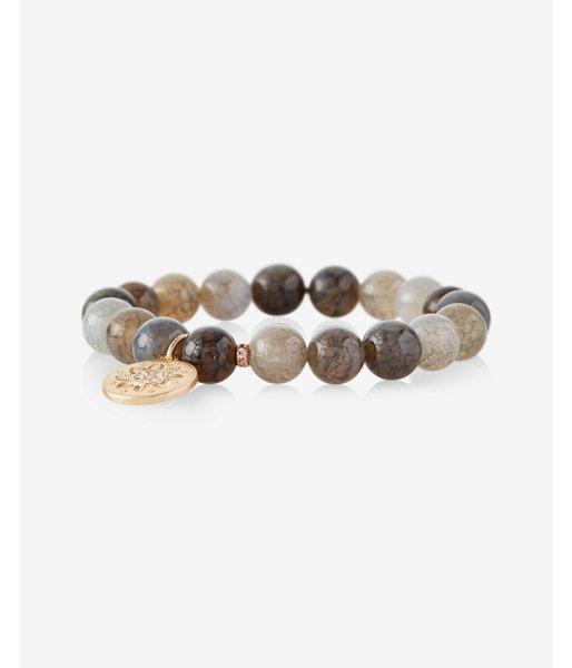 Express Genuine Agate Bead Floral Pendant Stretch Bracelet
