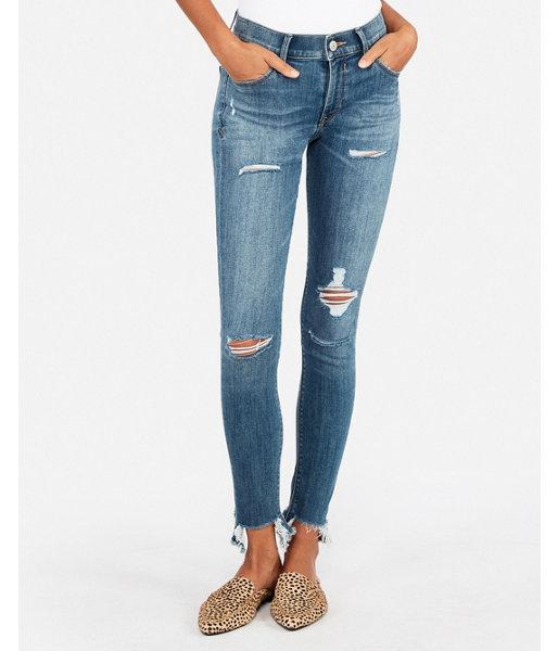 Express Womens Petite Mid Rise Raw Hem Stretch Cropped