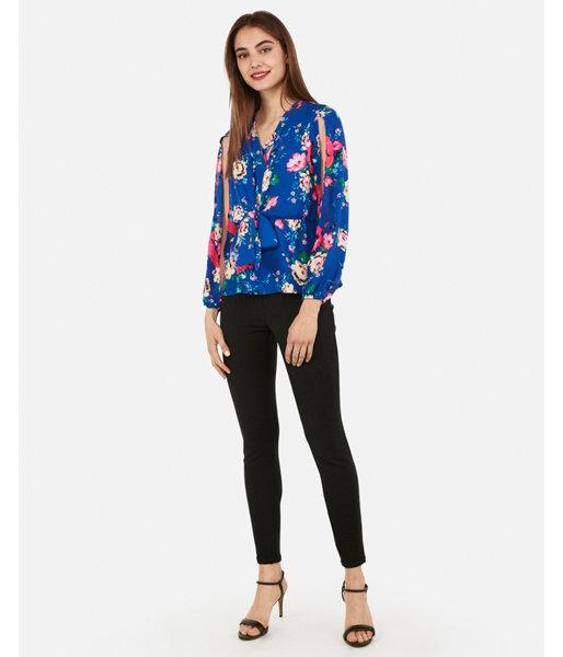 Express Womens Floral Deep V-neck Tie Front Top