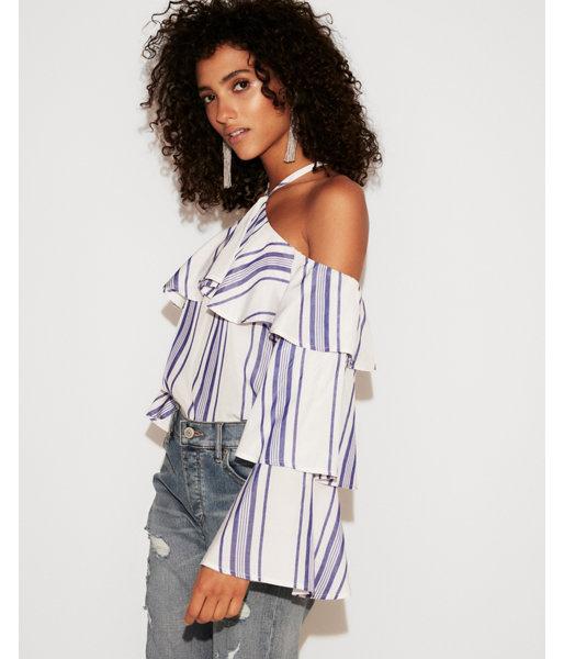 Express Womens Tiered Sleeve Striped Halter Top
