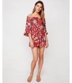 Express Womens Tropical Floral Off The Shoulder Romper