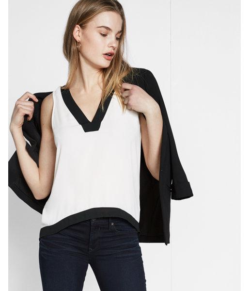 Express Womens Contrast Trim Split Back V-neck Tank
