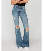 Express Womens Mid Rise Distressed Stretch Bell Flare Jeans