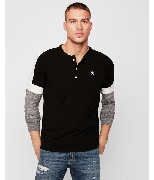 Express Mens Eco-friendly Small Lion Color Block Raglan Henley