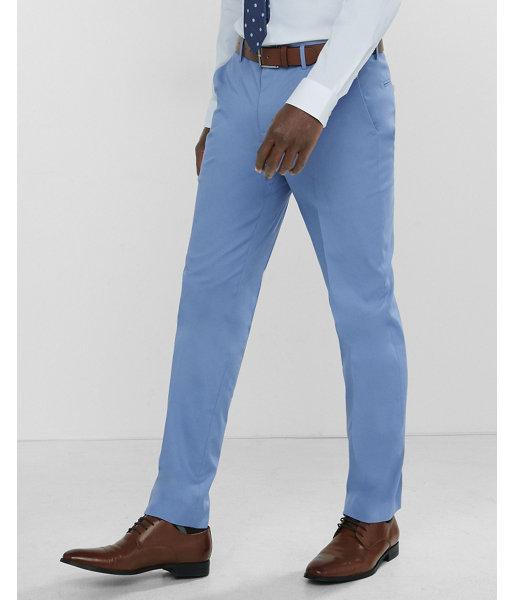 Express Mens Slim Photographer Blue Stretch Cotton Dress Pants