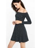 Express Women's Dresses Striped Off The Shoulder Fit And Flare Dress