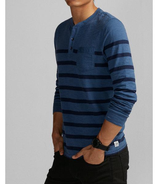 Express Mens Long Sleeve Striped Cotton Henley