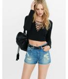 Express Ribbed Lace-up Long Sleeve Cropped Top