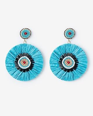 Express Womens Raffia Beaded Circle Post Back Drop Earrings