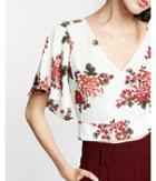 Express Large Floral Print Tie Back Cropped Blouse