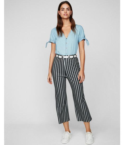 Express Womens Button Front Tie Sleeve Denim