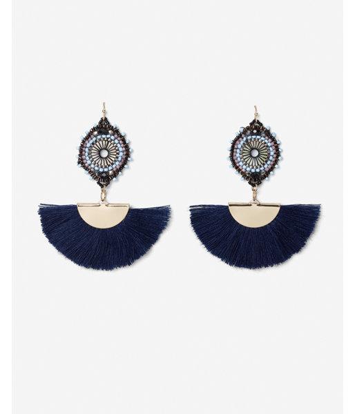 Express Womens Beaded Circle Fringe Tassel Drop Earrings